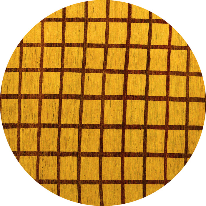 Round Machine Washable Checkered Yellow Modern Rug, wshabs5052yw