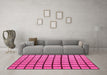 Machine Washable Checkered Pink Modern Rug in a Living Room, wshabs5052pnk