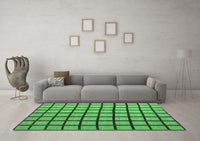 Machine Washable Checkered Emerald Green Modern Rug, wshabs5052emgrn