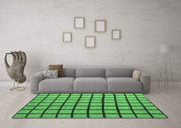 Machine Washable Checkered Emerald Green Modern Area Rugs in a Living Room,, wshabs5052emgrn