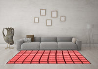 Machine Washable Checkered Red Modern Rug, wshabs5052red