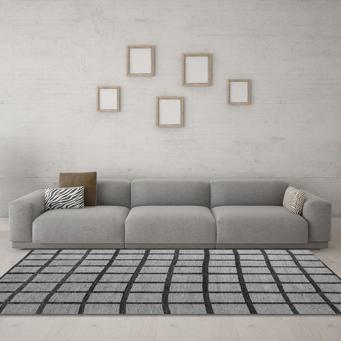 Machine Washable Checkered Gray Modern Rug in a Living Room,, wshabs5052gry