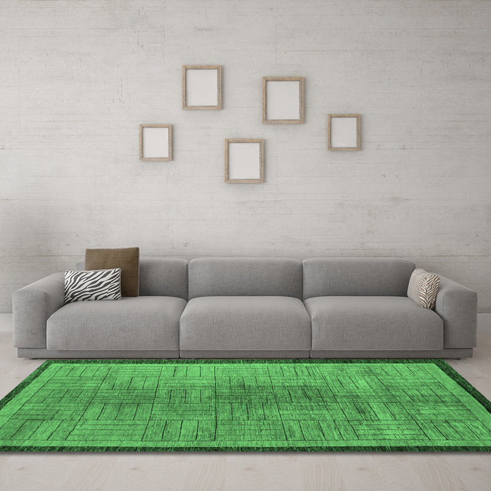 Machine Washable Abstract Emerald Green Modern Area Rugs in a Living Room,, wshabs5053emgrn