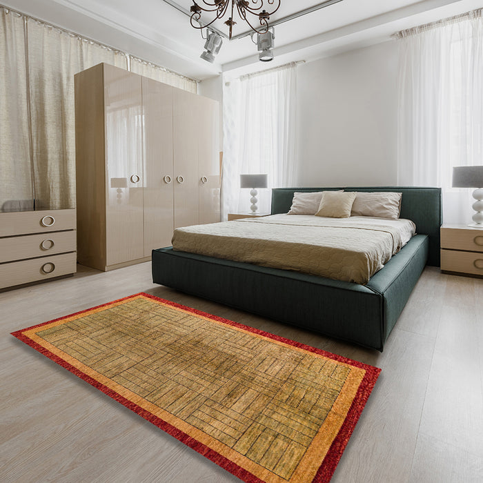 Abstract Orange Modern Rug in a Bedroom, abs5053