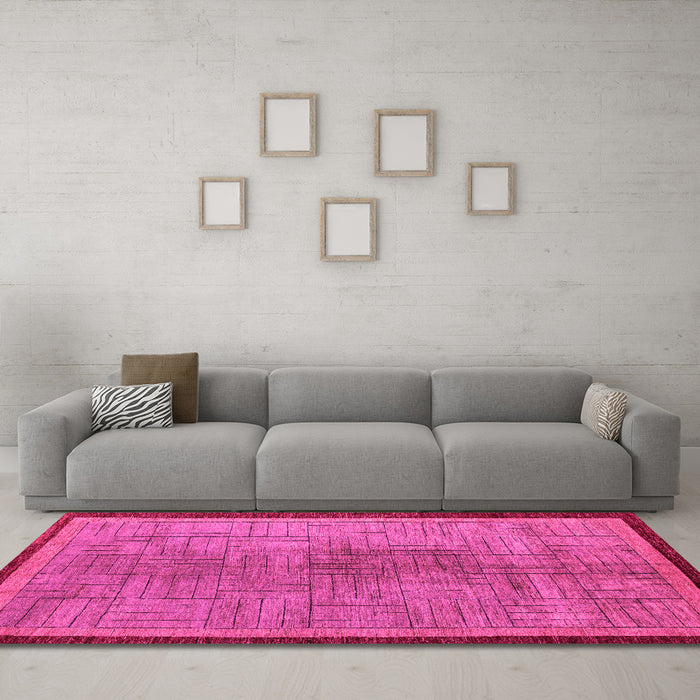 Machine Washable Abstract Pink Modern Rug in a Living Room, wshabs5053pnk