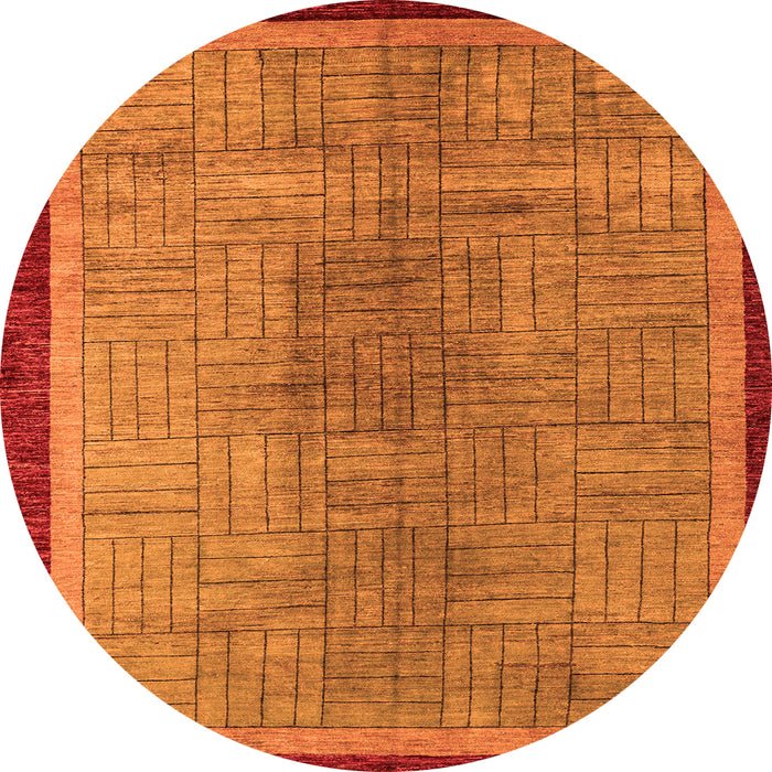 Round Machine Washable Abstract Orange Modern Area Rugs, wshabs5053org