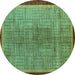 Round Abstract Turquoise Modern Rug, abs5053turq