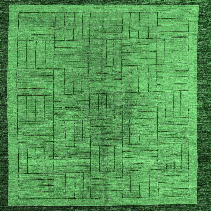 Square Machine Washable Abstract Emerald Green Modern Area Rugs, wshabs5053emgrn