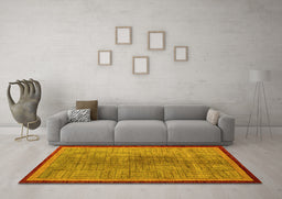 Machine Washable Abstract Yellow Modern Rug in a Living Room, wshabs5053yw