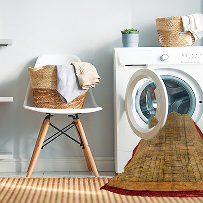 Machine Washable Abstract Orange Rug in a Washing Machine, wshabs5053