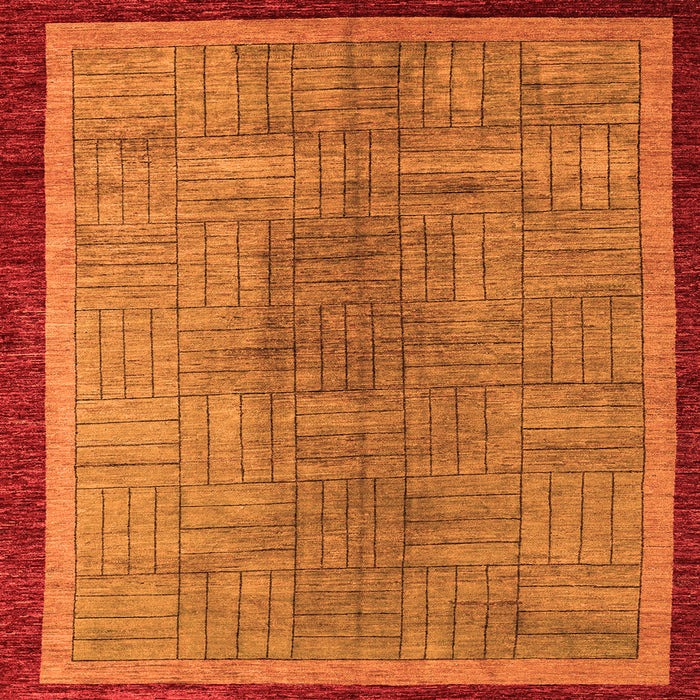 Square Machine Washable Abstract Orange Modern Area Rugs, wshabs5053org