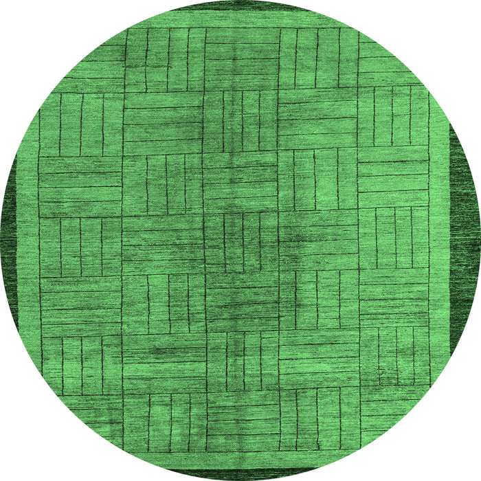 Round Machine Washable Abstract Emerald Green Modern Area Rugs, wshabs5053emgrn