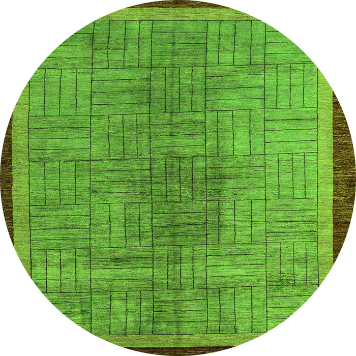 Round Machine Washable Abstract Green Modern Area Rugs, wshabs5053grn