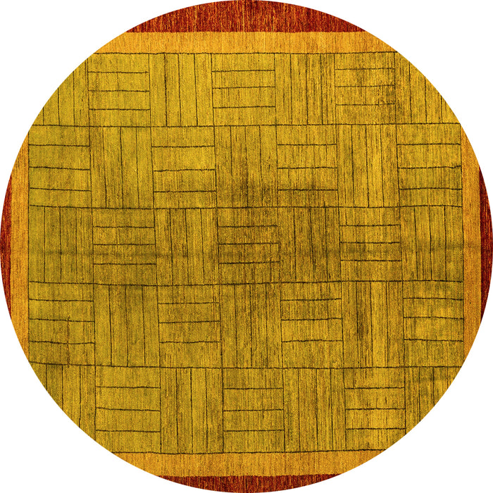 Round Machine Washable Abstract Yellow Modern Rug, wshabs5053yw