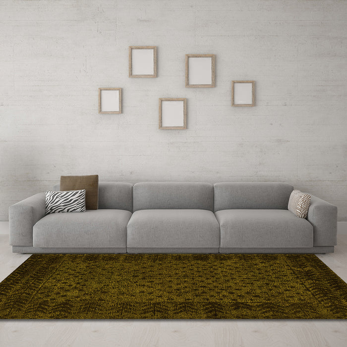 Machine Washable Abstract Yellow Modern Rug in a Living Room, wshabs5054yw