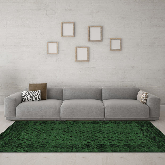 Machine Washable Abstract Emerald Green Modern Area Rugs in a Living Room,, wshabs5054emgrn