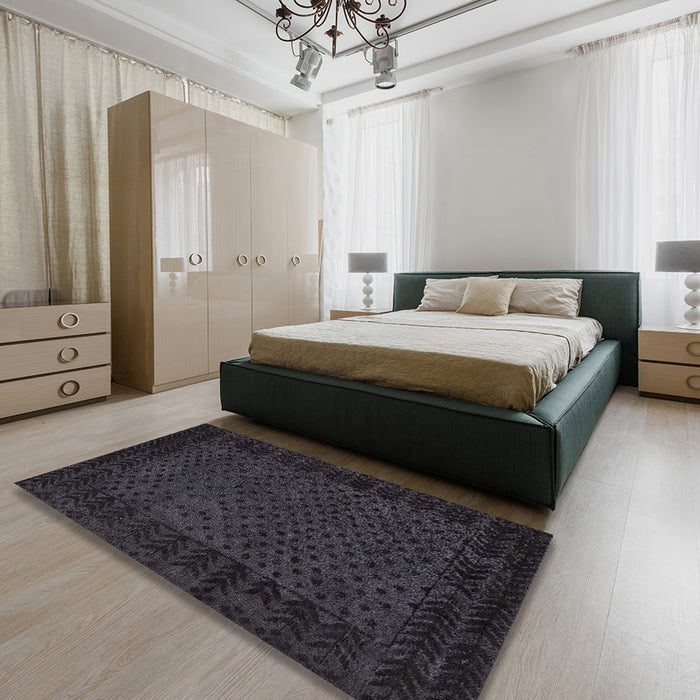 Abstract Gray Modern Rug in a Bedroom, abs5054