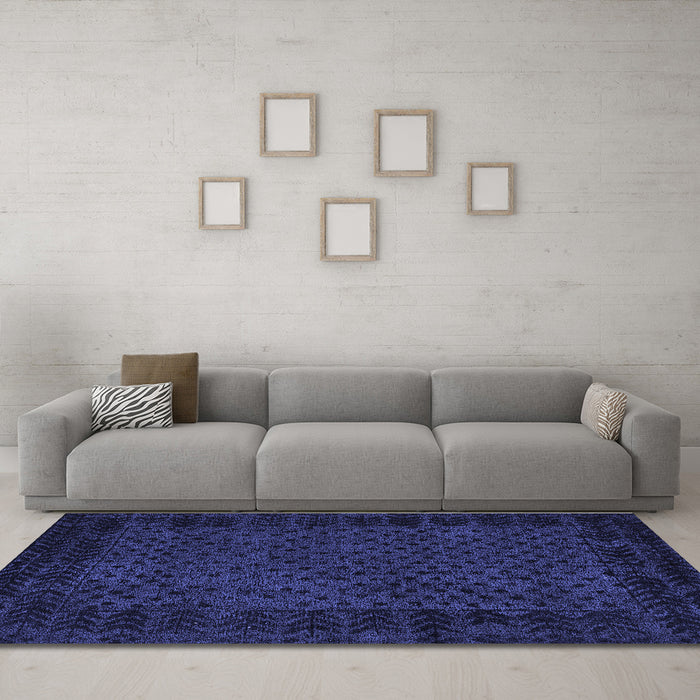 Machine Washable Abstract Blue Modern Rug in a Living Room, wshabs5054blu
