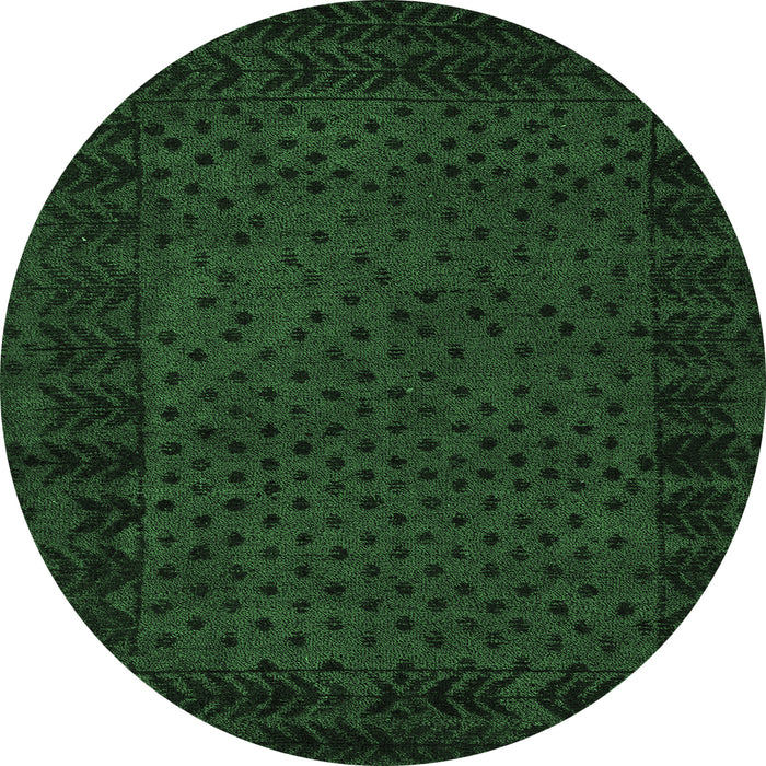 Round Abstract Emerald Green Modern Rug, abs5054emgrn
