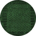 Round Machine Washable Abstract Emerald Green Modern Area Rugs, wshabs5054emgrn