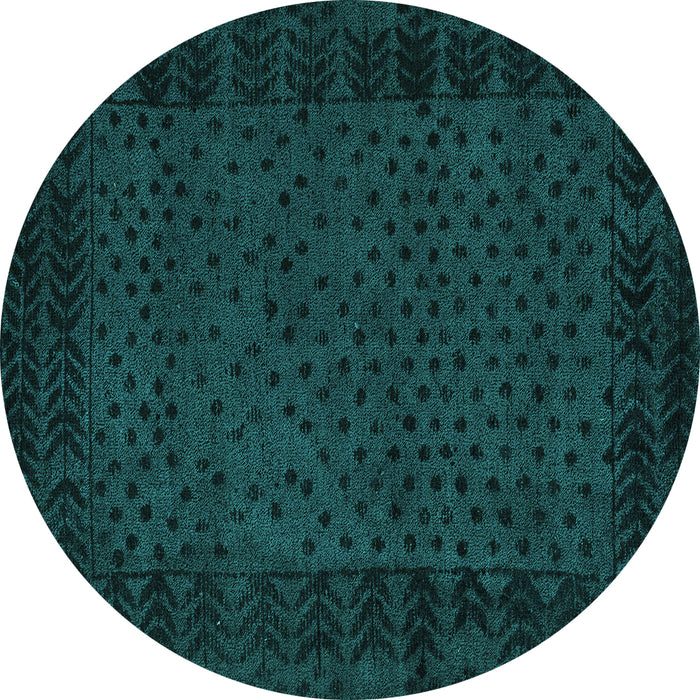 Round Machine Washable Abstract Turquoise Modern Area Rugs, wshabs5054turq