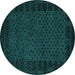 Round Machine Washable Abstract Turquoise Modern Area Rugs, wshabs5054turq