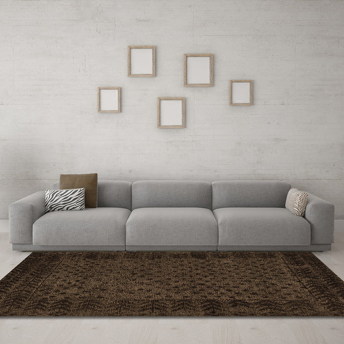 Machine Washable Abstract Brown Modern Rug in a Living Room,, wshabs5054brn