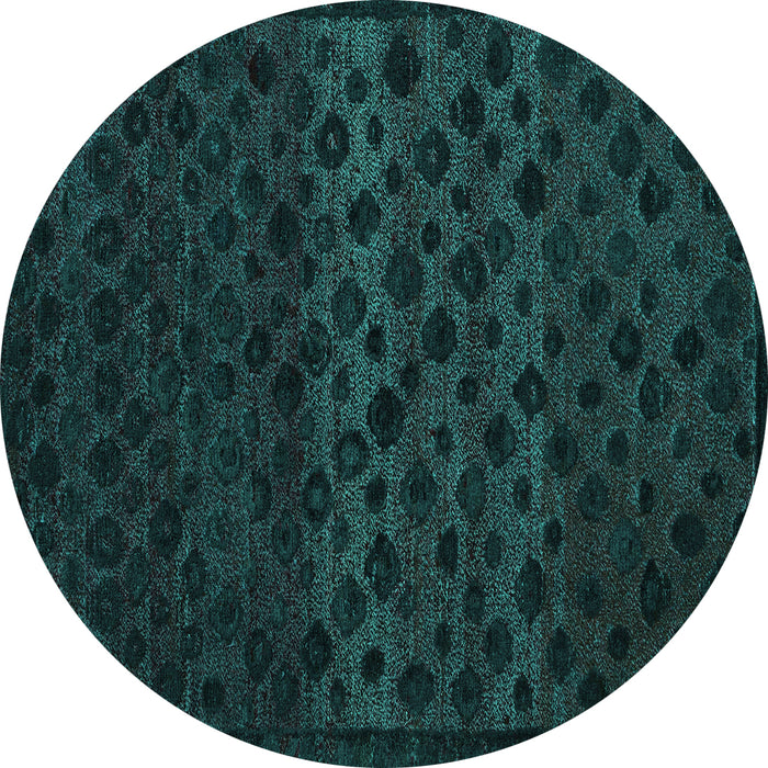 Round Machine Washable Abstract Turquoise Modern Area Rugs, wshabs5055turq