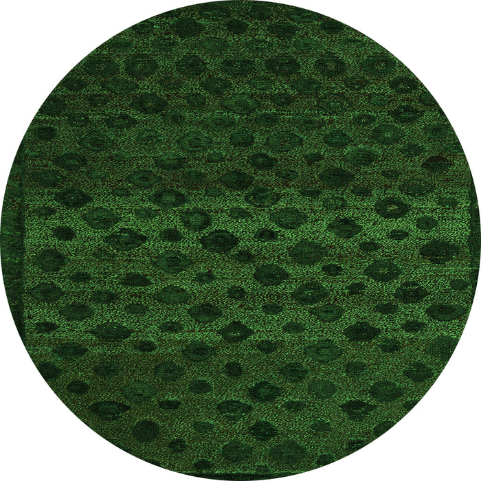 Round Machine Washable Abstract Green Modern Area Rugs, wshabs5055grn