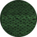 Round Machine Washable Abstract Emerald Green Modern Area Rugs, wshabs5055emgrn