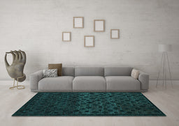 Machine Washable Abstract Turquoise Modern Area Rugs in a Living Room,, wshabs5055turq