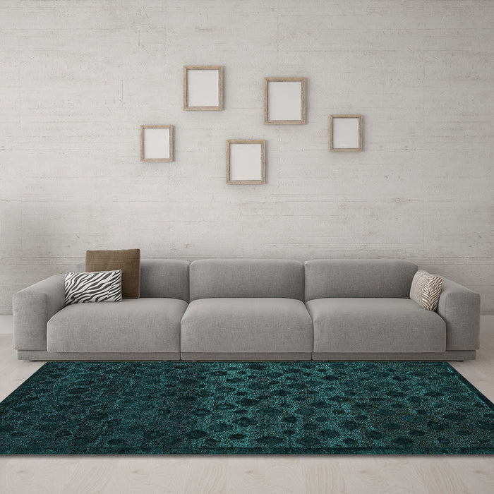 Machine Washable Abstract Turquoise Modern Area Rugs in a Living Room,, wshabs5055turq
