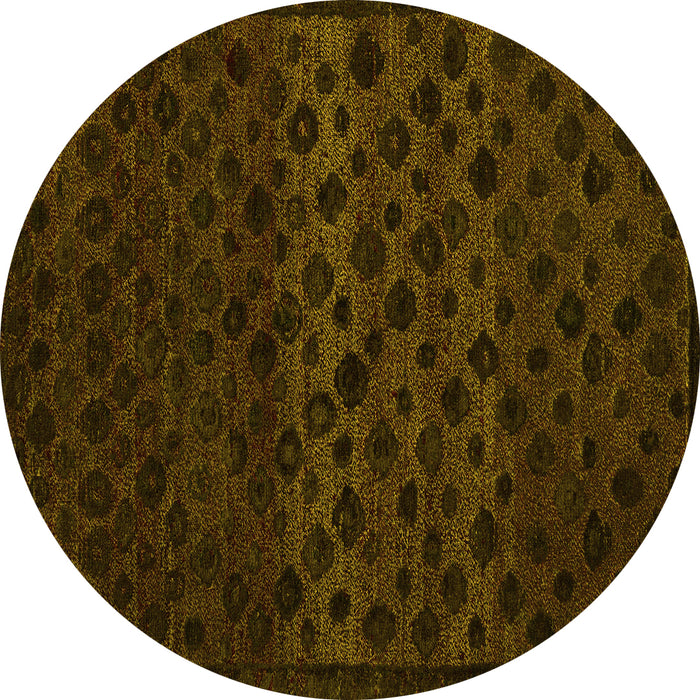 Round Machine Washable Abstract Yellow Modern Rug, wshabs5055yw