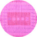 Round Machine Washable Abstract Pink Modern Rug, wshabs5057pnk