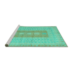 Sideview of Machine Washable Abstract Turquoise Modern Area Rugs, wshabs5057turq