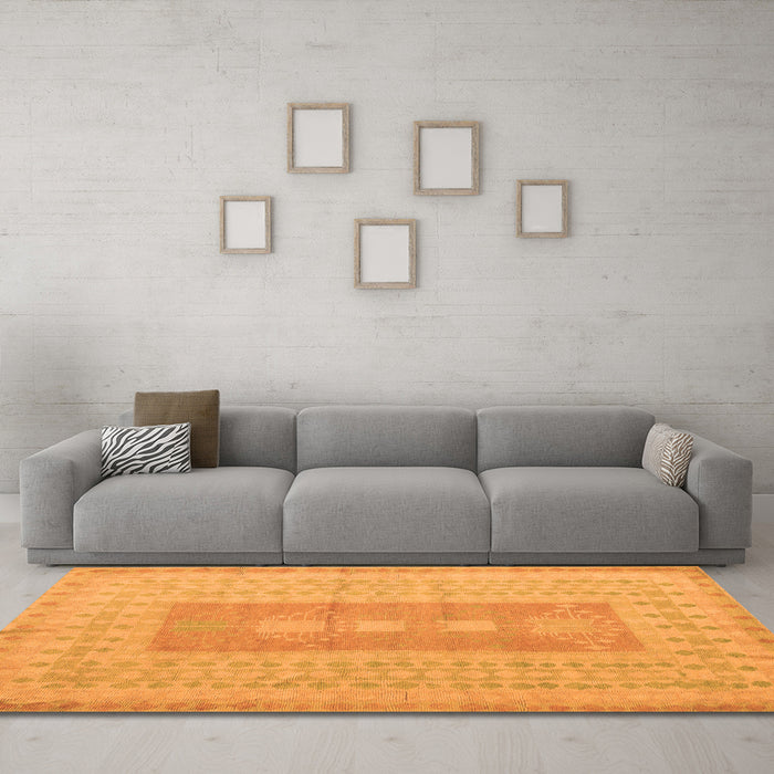 Machine Washable Abstract Orange Modern Area Rugs in a Living Room, wshabs5057org