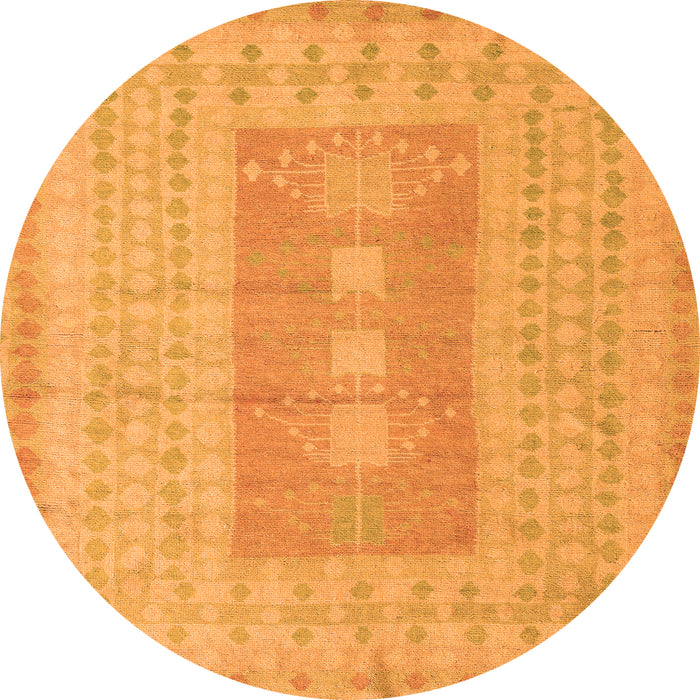 Round Machine Washable Abstract Orange Modern Area Rugs, wshabs5057org