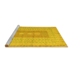 Sideview of Machine Washable Abstract Yellow Modern Rug, wshabs5057yw