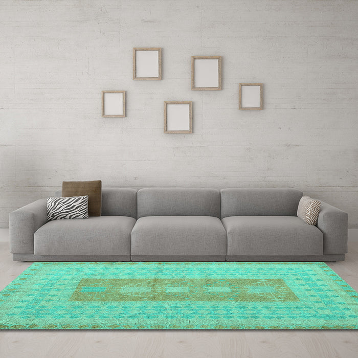 Machine Washable Abstract Turquoise Modern Area Rugs in a Living Room,, wshabs5057turq