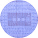 Round Machine Washable Abstract Blue Modern Rug, wshabs5057blu