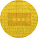 Round Machine Washable Abstract Yellow Modern Rug, wshabs5057yw