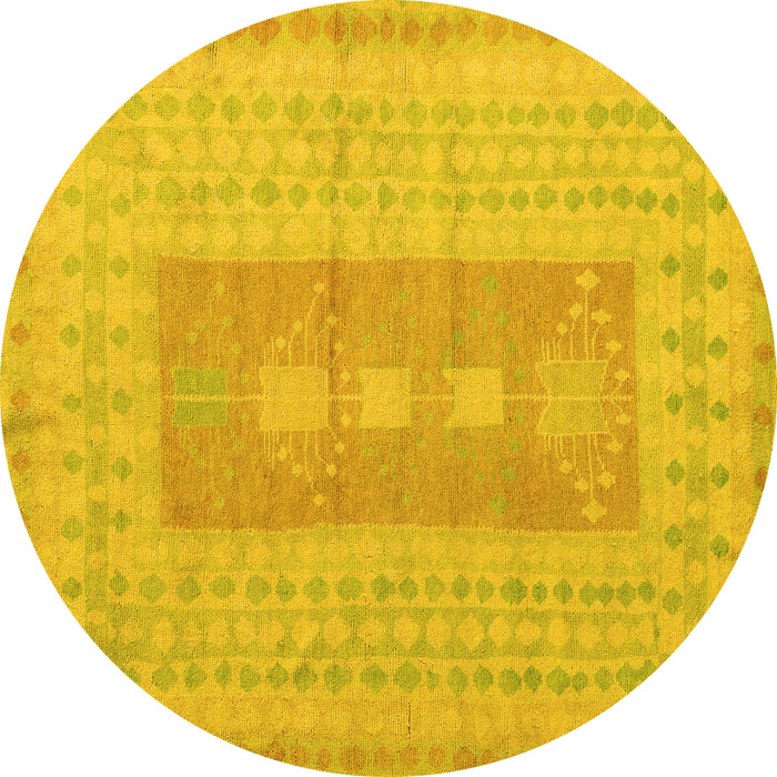 Round Abstract Yellow Modern Rug, abs5057yw