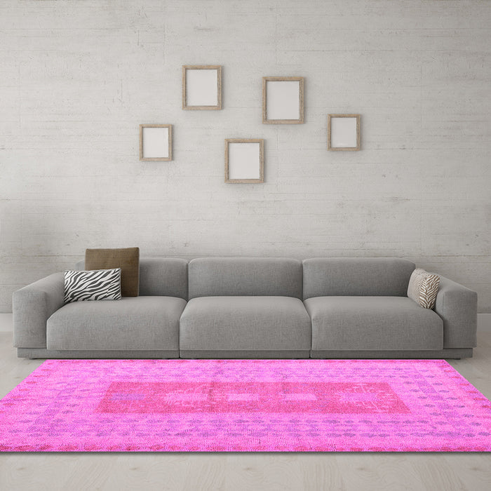 Machine Washable Abstract Pink Modern Rug in a Living Room, wshabs5057pnk