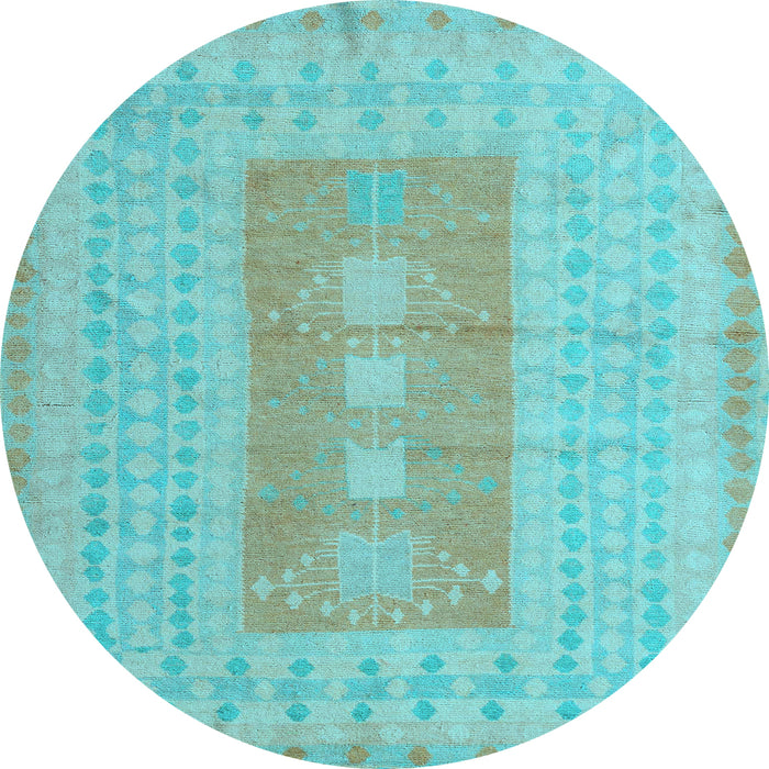 Round Abstract Light Blue Modern Rug, abs5057lblu