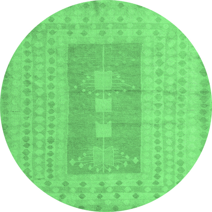 Round Machine Washable Abstract Emerald Green Modern Area Rugs, wshabs5057emgrn