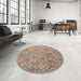 Round Machine Washable Abstract Dark Gold Brown Rug in a Office, wshabs5058