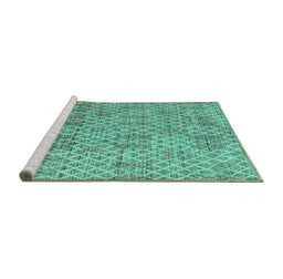 Sideview of Machine Washable Abstract Turquoise Modern Area Rugs, wshabs5058turq