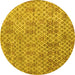 Round Abstract Yellow Modern Rug, abs5058yw