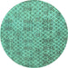 Round Machine Washable Abstract Turquoise Modern Area Rugs, wshabs5058turq