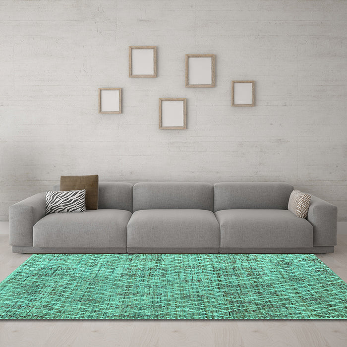 Machine Washable Abstract Turquoise Modern Area Rugs in a Living Room,, wshabs5058turq